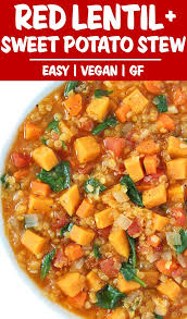Red Lentil Sweet Potato Stew Vegan The Garden Grazer Recipe Stewed Potatoes Red Lentil Lentil Stew