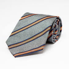 Silver Club Style Silk Tie With Navy Orange And White Stripes Richard Anderson Bespoke Tailors Of Savile Row London