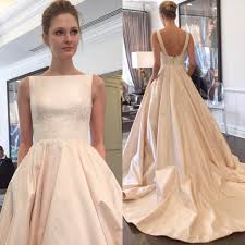 Effortless Grace Style L7129 Bateau Neckline Silk Shantung Taffeta Ballgown Featuring Lace Appliques O Backless Bridal Gowns Ball Gowns A Line Wedding Dress
