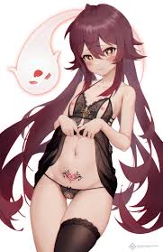 l ract genshin impact hu tao lingerie nipples pantsu pussy see through  skirt lift tattoo thighhighs thong uncensored | 836227 | yande.re