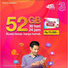 Paket Internet Tri 3 Three 22gb 52gb Unlimited Youtube 30 Hari Shopee Indonesia