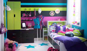 Jugendzimmer In Neonfarben Bett Wandfarbe Wandges