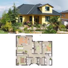 Bungalow Haus Mit Walmdach Architektur Dachausbau Grundriss 4 Zimmer 108 Qm Mit Garten Terrasse Massivhaus Baue Winkelbungalow Town Country Haus Walmdach