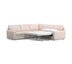 Pearce square arm upholstered sleeper sofa with memory foam mattress. Pearce Square Arm Upholstered 3 Piece L Sleeper Sectional With Wedge Pottery Barn