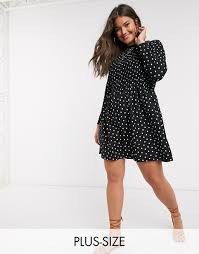 River Island Plus Shirred Polka Dot Mini Dress In Black Asos In 2020 Polka Dot Dress Outfit Dot Dress Outfit Polka Dot Mini Dresses