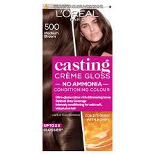 This hair colour product wasn't launched in the us when i went looking for it (not sure if it is yet) so this is a temporary color (washes out in a shampoo) and supposedly works on dark hair! L Oreal Paris Casting Creme Gloss Semi Permanent Hair Dye Medium Brown 500 Sainsbury S