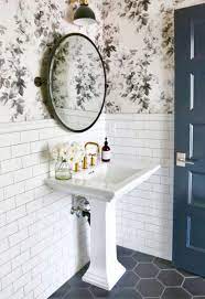 Animal crossing kitchen wallpaper qr codes. Subway Tiles More Than Half Way Up The Walls Monochromatic Wallpaper Above And Octagonal Til Floral Bathroom Diy Bathroom Decor Wallpaper Accent Wall Bathroom