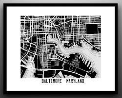 Baltimore Maryland City Map Art Print Downtown Cartography Art Series 15 00 Via Etsy