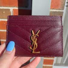 YSL CARD HOLDER Color Maroon, gold hard wear, caviar... - Depop