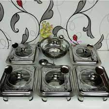 Prasmanan set stainless steel tutup kaca + sendok: Jual Promo Tempat Makan Prasmanan Set Prasmanan Motif Batik Isi 6 5 Prasmanan Kotak 1 Prasmanan Bulat Lengkap Pemanas 6 Sendok Sayur Bahan Stainless Terbaru Juni 2021 Blibli