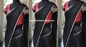 Black And Red Combination Designer Saree Mirror Work Saree Mirror Work Blouse Paroksha Designs Fashionworldhub Mirror Work Saree Mirror Work Blouse Work Sarees