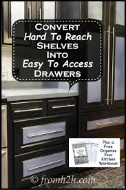 The drawer faces are also ¼ plywood, and were also glued and stapled from the inside. How To Convert Base Cabinet Shelves To Drawers Drawers Shelves Sliding Cupboard