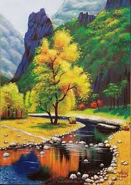 Landscape paintings by famous artists. Colourful Landscape Painting By Harun Ayhan Artmajeur Beautiful Landscape Paintings Landscape Paintings Colorful Landscape