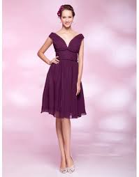 Cheap Chiffon Off Shoulder Ruched Knee Length A Line Bridesmaid Dress Online Cheap Cocktail Dresses Dresses Cocktail Dress