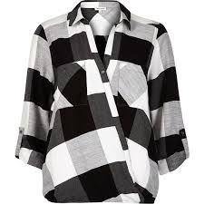 Black And White Check Shirt Womens River Island Cream Check Wrap Blouse Long Black Shirt Black Checkered Shirt Long Black Blouse