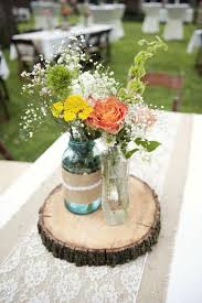 Show Me Your Mason Jar Centerpieces Weddingbee Rustic Wedding Centerpieces Tree Slice Wedding Rustic Wedding Decor