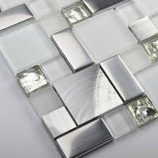 Glass Mosaic Kitchen Backsplash Tile Ssmt104 Silver Stainless Steel Metal Mosaics Mosaic Backsplash Kitchen Glass Mosaic Backsplash Kitchen White Glass Mosaic