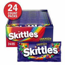 The interior consists mainly of sugar, corn syrup, and hydrogenated palm kernel oil along with fruit juice, citric acid. Skittles Darkside Singles Size Candy 1 76 Ounce 24 Count