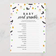 Halloween Theme Baby Word Scramble Shower Game Program Zazzle Com Halloween Baby Shower Theme Funny Baby Shower Games Halloween Baby Shower