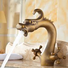 Automatic chinese range swing faucet, wok faucet. Vintage Chinese Dragon Designed Copper Bathroom Sink Faucet