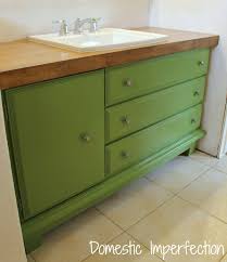 In most cases, you'll want to place your sink in the center of your new vanity, and the best way to center this bathroom feature is to measure the width and depth of your piece of furniture and mark the spot where these measurements intersect. How To Turn A Dresser Into A Bathroom Vanity Domestic Imperfection
