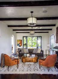 Living Room Wood Beams Orange Midcentury Modern Chairs Home Living Room Inspiration Interior Design