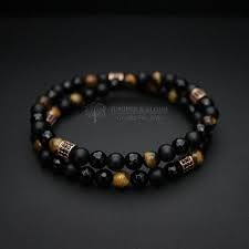 Black And Gold Bracelet For Men Men S Black And Gold Bracelet Double Layered Bracelet Stretch Bracelet Elastic Bracelet For Me Black Beaded Bracelets Mens Beaded Bracelets Beaded Bracelets