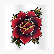 We look at the rose as a symbol of adoration and grace, whilst the skull is wrapped in the cycle of life and death. Traditional Rose Tattoo Posters Redbubble