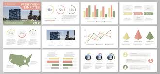 Set Of Green And Red Elements For Multipurpose Presentation Template Slides With Graphs And Charts Leaflet Corporate Report Marketing Advertising