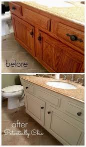 Using a brush, edge a coat of extreme bond primer to all exposed areas of the bathroom vanity. Bathroom Cabinet Decorations Painted Vanity Bathroom Bathroom Cabinet Makeover Bathroom Vanity Makeover