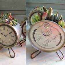 ヴィンテージクロック缶 多肉の寄せ植え vintage clock cucculents decoracion con latas artesanias hechas en casa macetas pintadas