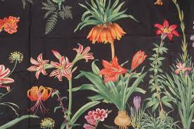 Bbvers les jardins du bonheur. 1 25 Yards Grey Watkins Le Jardin Du Bonheur Printed Glazed Cotton Drapery Fabric In Black