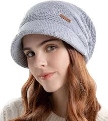 Amazon.com: KMOLY כובע סרוג לנשים עם שוליים מצחייה חורף כובע גרב רפוי חם  בטנת פליז כובעי שלג גולגולת, אפור בהיר : ביגוד, נעליים ותכשיטים