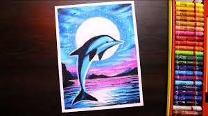 Membuat special effect dengan oil pastel : Oil Pastel Drawing How To Draw Moonlight Dolphin Scenery With Oil Pastels Step By Step Youtube