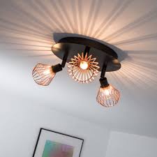 Deckenstrahler online kaufen otto.de einbaustrahler & aufbaustrahler deckenstrahler mit led.tipps vor dem kauf. Deckenleuchte Im Retro Design Mit Kupfer Gitter Abdeckung 3x G9 Max 33w Metall Schwarz Kupfer