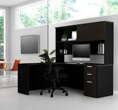 Gray l shaped desk with drawers. Deep Gray Black Single Pedestal L Shaped Desk And Hutch Computerdesk Com