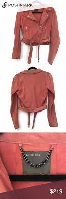 Muubaa Pink Cropped Suede Biker Jacket Suede Biker Suede Biker Jacket Black Leather Biker Jacket