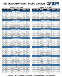 Here's a full schedule with updated start times and scores for every game the 2020 nba playoffs officially began monday, aug. Nba On Twitter 2020 Nbaplayoffs First Round Schedule The Nba Playoffs Begin Monday August 17th With Games All Day And Night Full Schedule Https T Co M6m3b8qudf Https T Co 5v0bgxu4qm