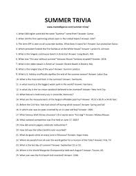 Questions and answers about folic acid, neural tube defects, folate, food fortification, and blood folate concentration. 73 Best Summer Trivia Questions And Answers You Should Know