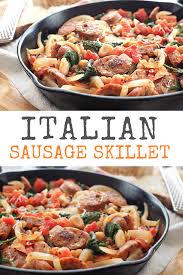 This Easy Italian Sausage Recipe Is Made All In One Pan With Onions Cannellini Beans Tomatoes Italian Sausage Recipes Italian Sausage Healthy Sausage Recipes