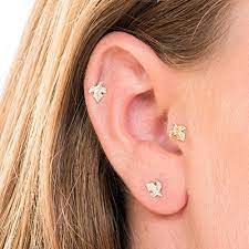 The removable gem stud has a tiny groove that snaps in the shaft which holds both pieces together securely. Amazon Com Tragus Earring 14k Yellow Gold Leaf Nose Stud Leave Earring Piercing Earring Nostril Tragus Helix Or Cartilage Customized Gauge Shape Selection Handmade Products