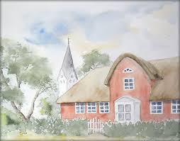 Friesendorf Nebel Auf Amrum Aquarell 24 X 32 Cm Original Landschaft Wasserfarben Landschaften Aquarell Aquarellbilder