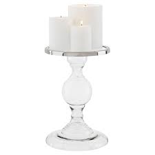 Clear silver glass candle holder with 4 candle light cup elegant ideal for home decoration. Eichholtz Modern Classic Providence Clear Glass Silver Rim Candleholder Candle Holders Large Glass Candle Holders Glass Candle
