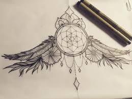 Dream Catcher Sternum Design Weltkarte Tattoo Vorlage Unterbrust Tattoo Weltkarte Tattoo