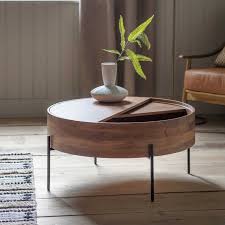 Add a 36 glass top (sold separately below). Round Oak Wood Storage Coffee Table With Metal Legs 40 X 83cm Diameter