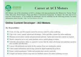 Aci Motors Position Online Content Developer Aci Motors Jobs Circular Vacancy Job Circular Heavy Construction Equipment Power Tiller