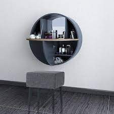 All we need is a little place in our homes where we can set up a vanity table and a professional storage case to organize makeup products. Modern Round Wall Mount Makeup Vanity Table Set With Mirror Gray Makeup Vanity Drawers Stool