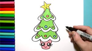 Simple cute christmas tree drawing. How To Draw A Cute Christmas Tree Easy Kawaii Style Youtube