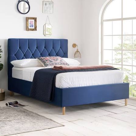 Loxley Blue Velvet Fabric Ottoman Storage Bed | Happy Beds