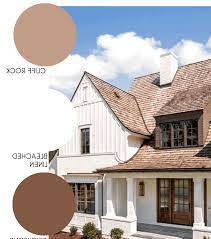 A lot of the paint companies right now say that neutrals are a safe choice. Brown Tone Trendy Farmhouse Exterior Paint Shade Scheme
